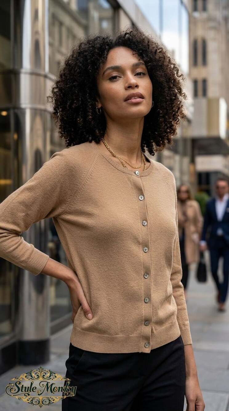 Uniqlo Women's 100% Cashmere Crew Neck Cardigan Camel